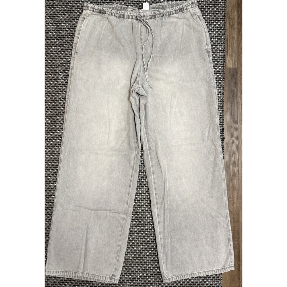 H&M High-Rise Wide Leg Drawstring Elastic Waist Lightweight Denim Pockets Sz L